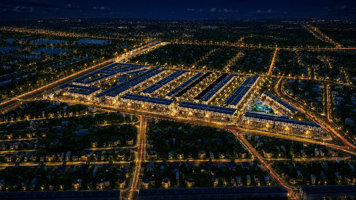 Phối cảnh đêm dự án Đại Phước Molita tại xã Trừ Văn Thố, huyện Bàu Bàng, tỉnh Bình Dương